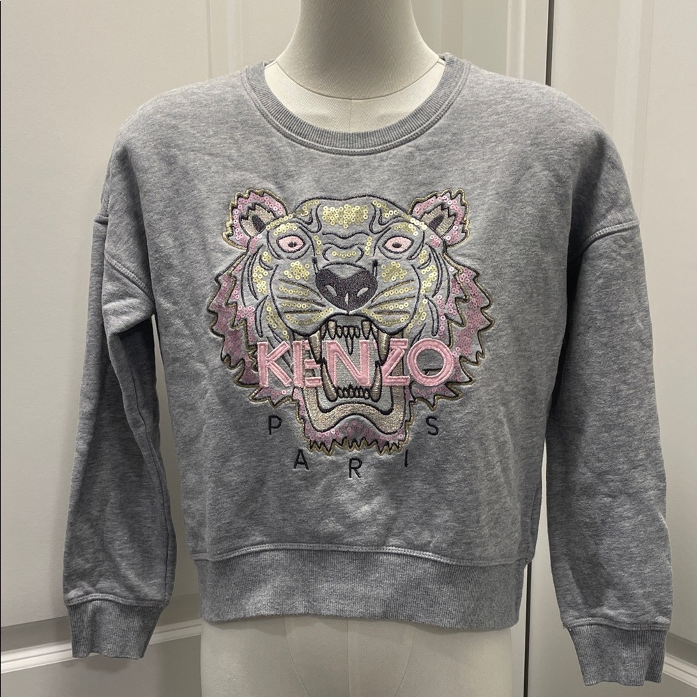 Kenzo Gray Sweatshirt with Pink Tiger Design